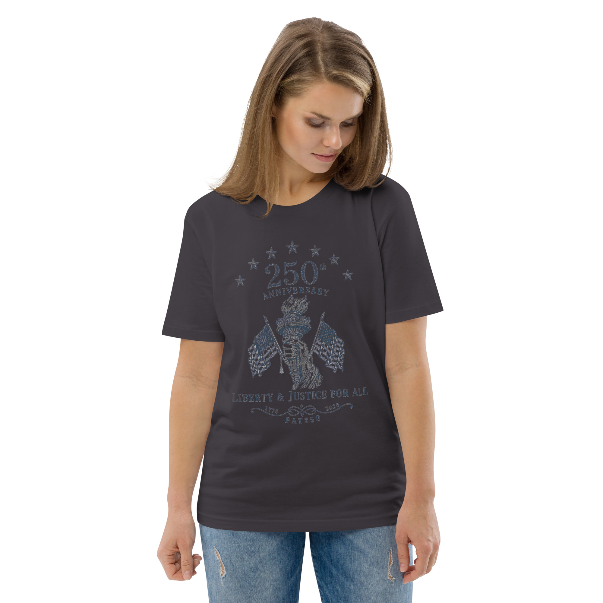 "Liberty & Justice" Large Front Print Only Unisex Organic Cotton T-Shirt - Image 31
