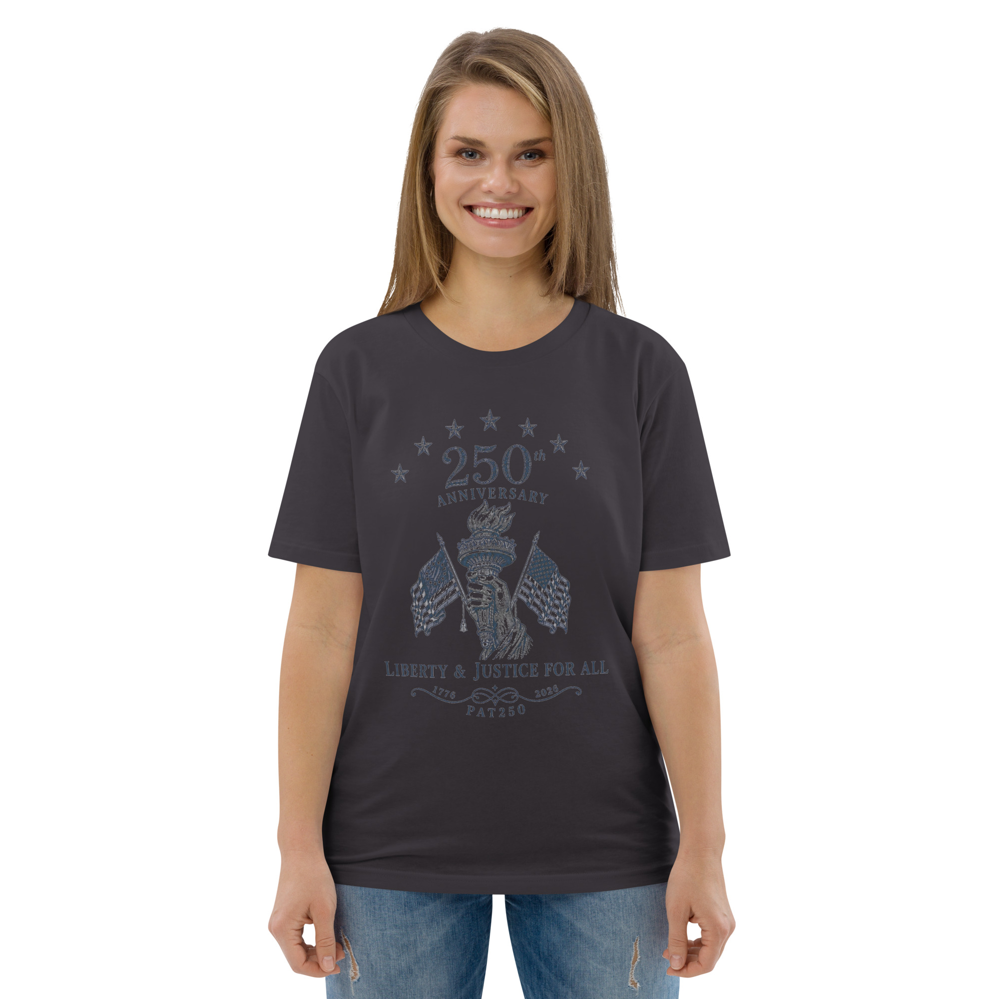 "Liberty & Justice" Large Front Print Only Unisex Organic Cotton T-Shirt - Image 30