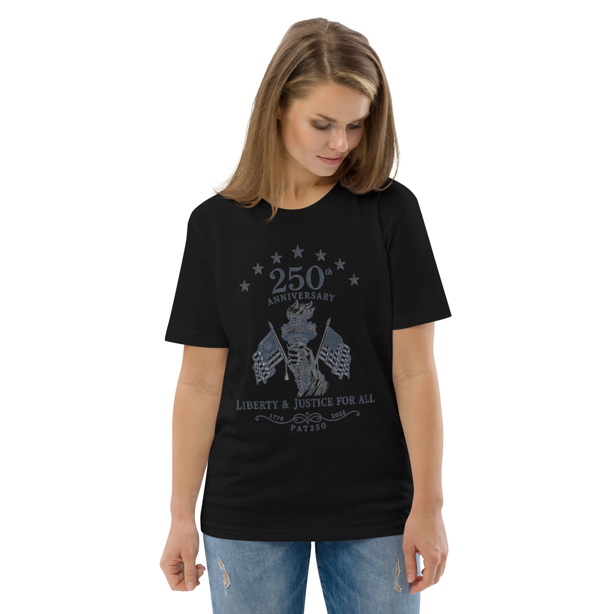 "Liberty & Justice" Large Front Print Only Unisex Organic Cotton T-Shirt - Image 10