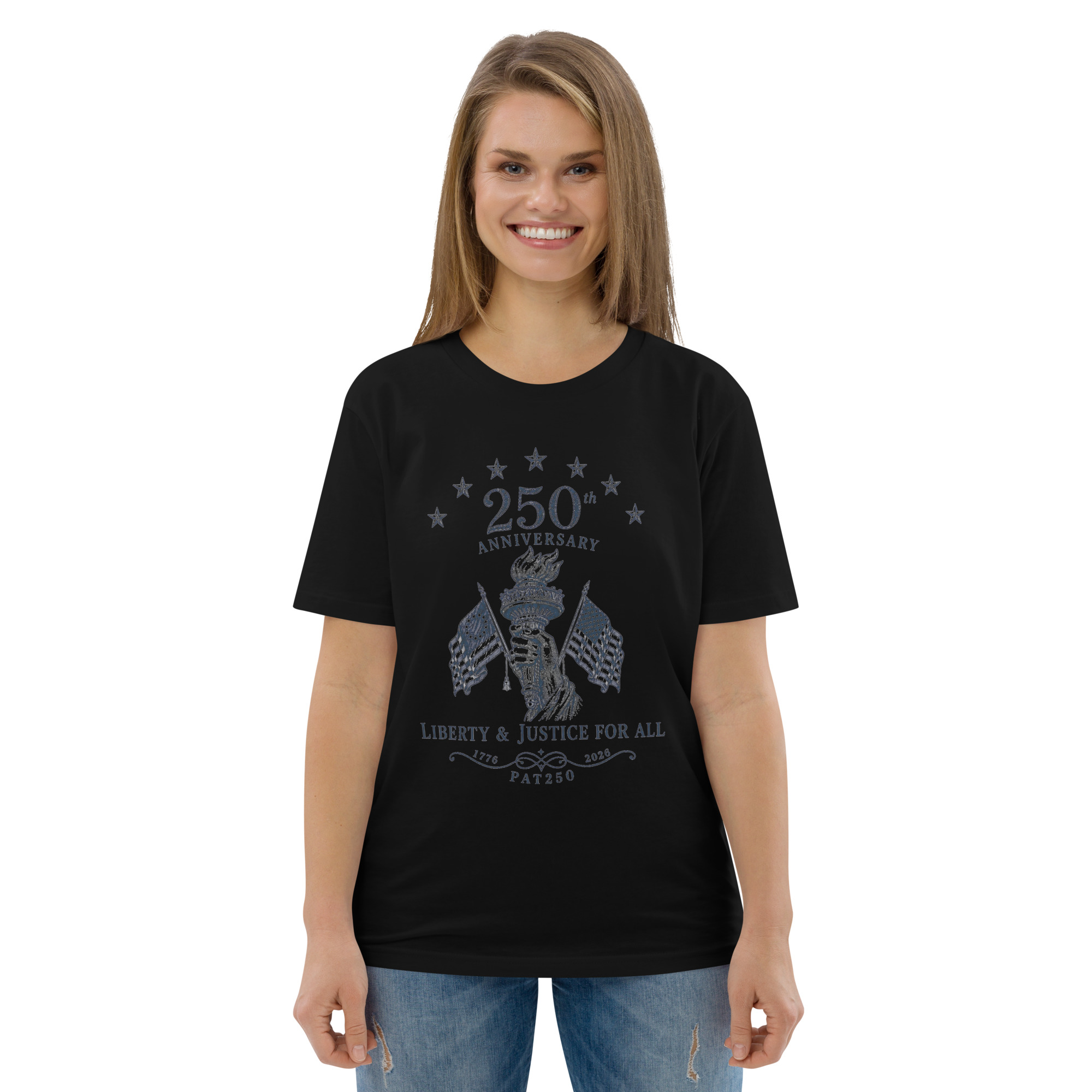"Liberty & Justice" Large Front Print Only Unisex Organic Cotton T-Shirt - Image 9