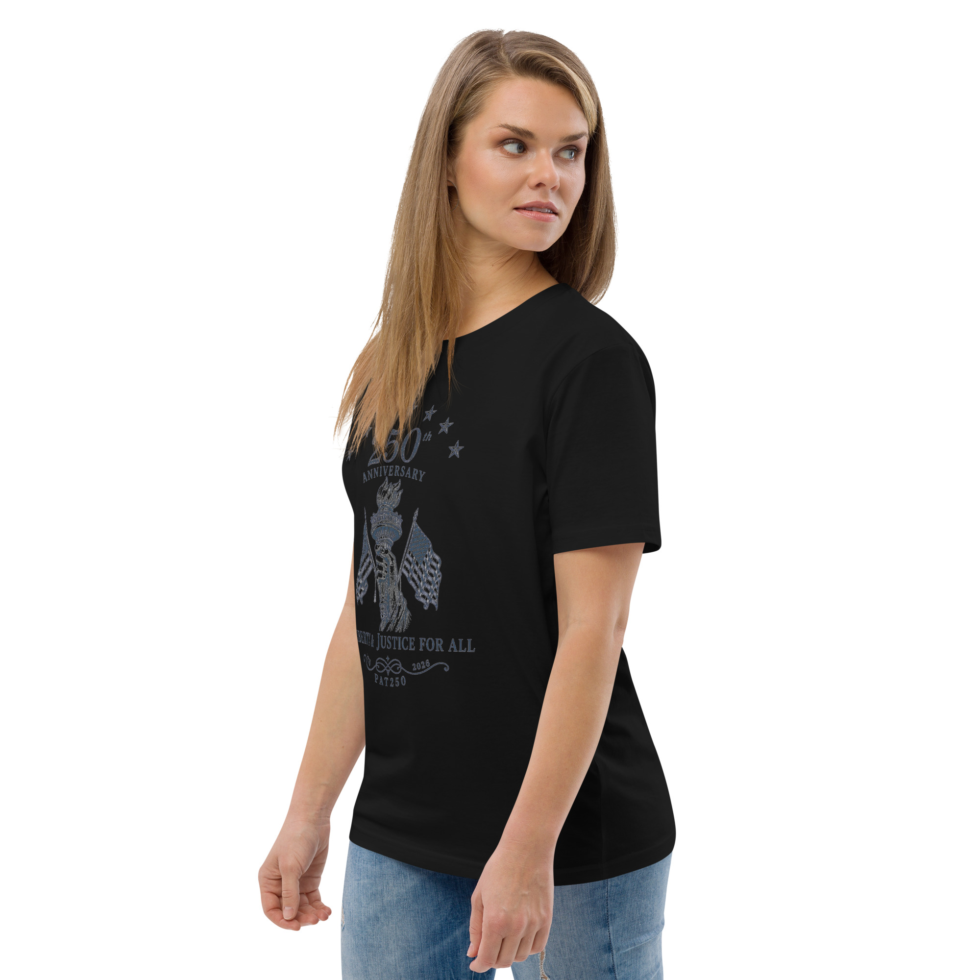 "Liberty & Justice" Large Front Print Only Unisex Organic Cotton T-Shirt - Image 13