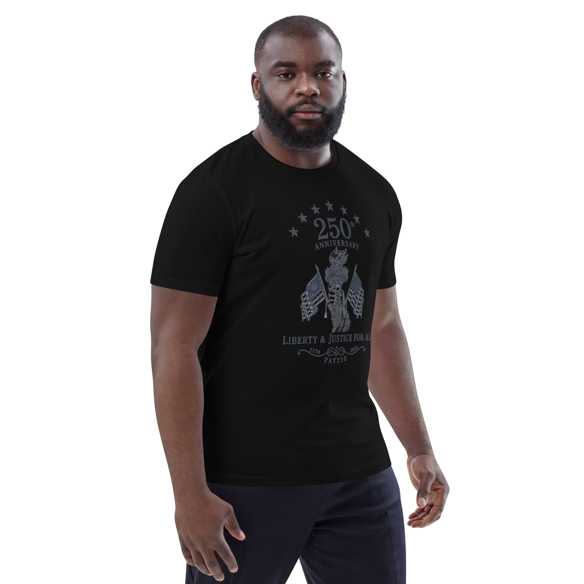 "Liberty & Justice" Large Front Print Only Unisex Organic Cotton T-Shirt - Image 8