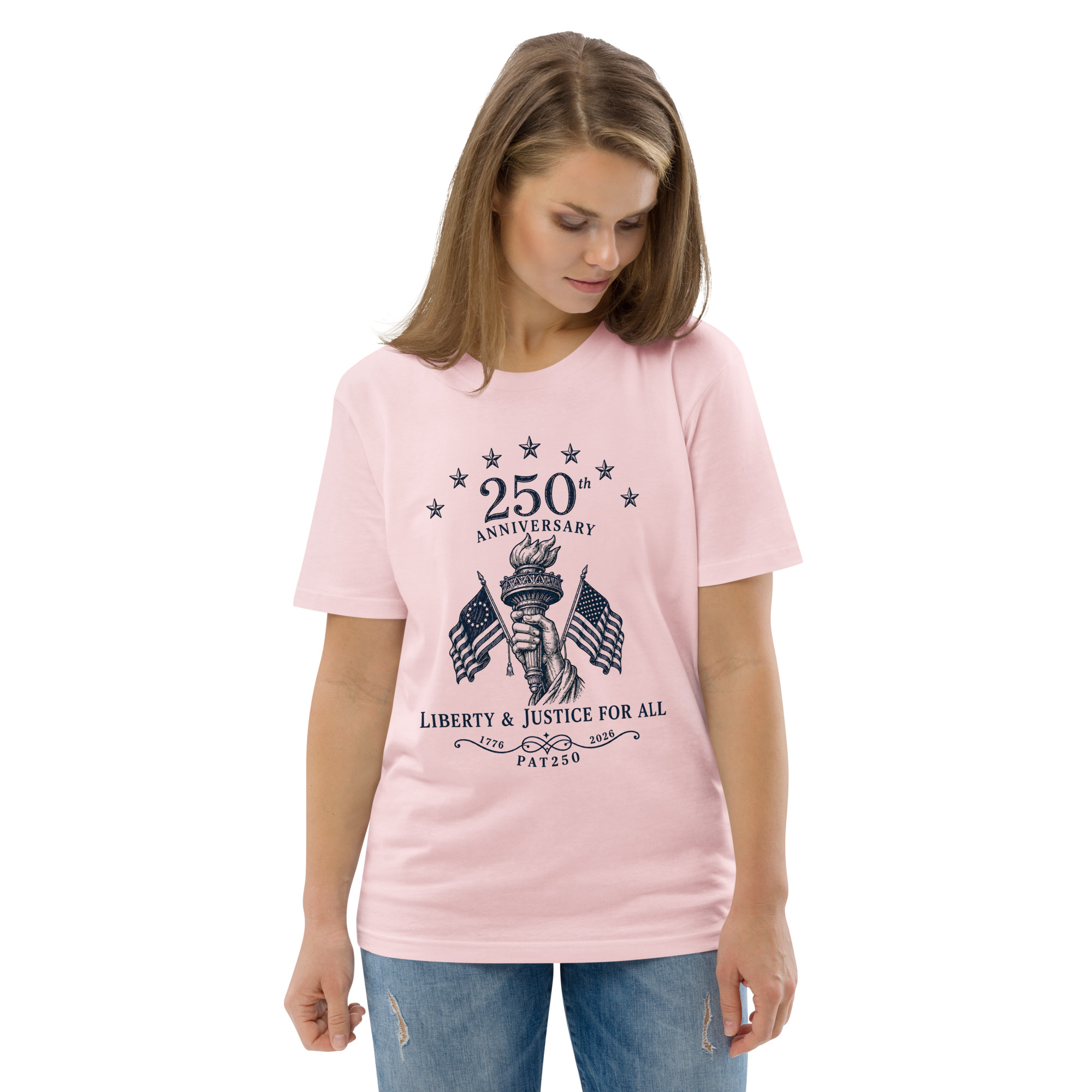 "Liberty & Justice" Large Front Print Only Unisex Organic Cotton T-Shirt - Image 87