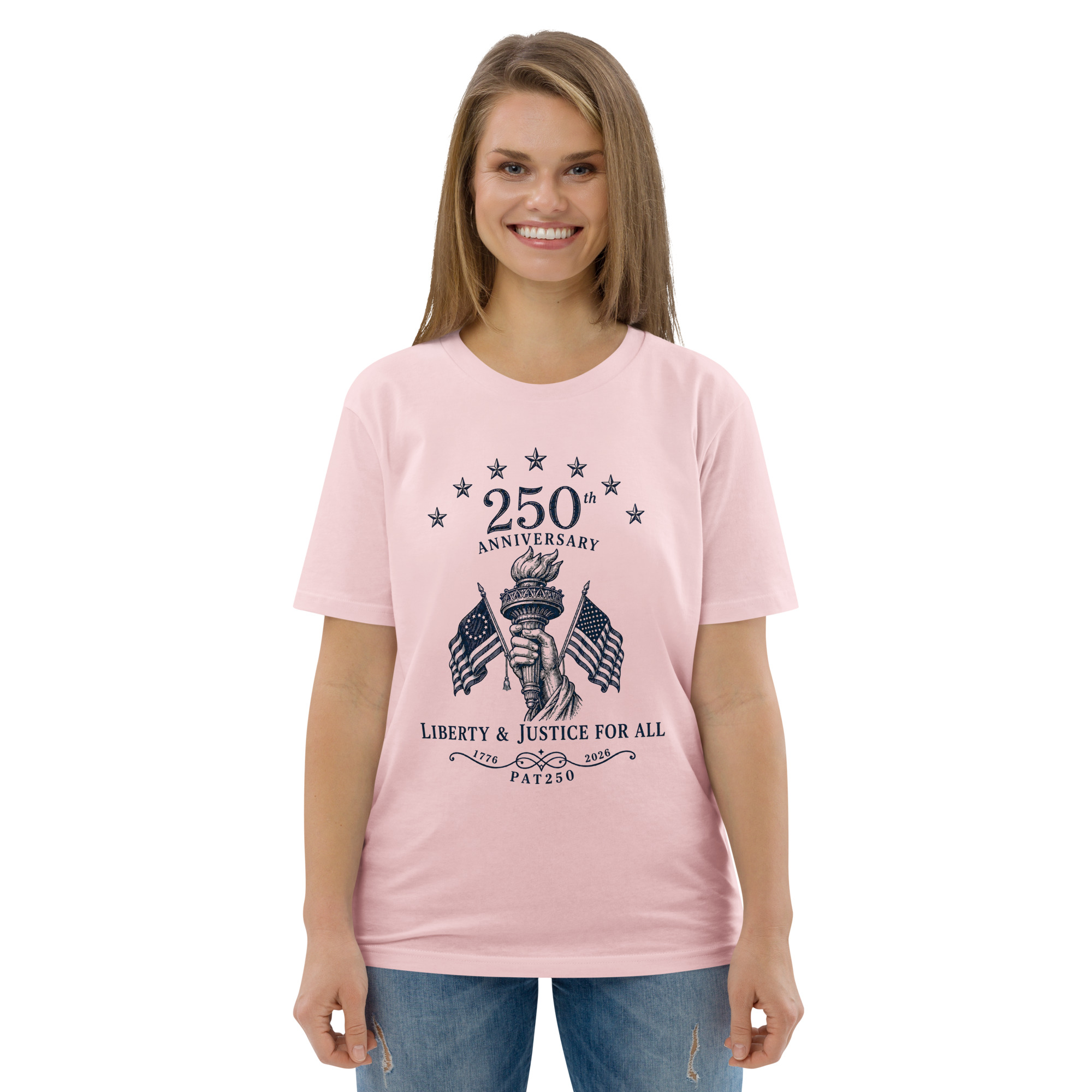 "Liberty & Justice" Large Front Print Only Unisex Organic Cotton T-Shirt - Image 86