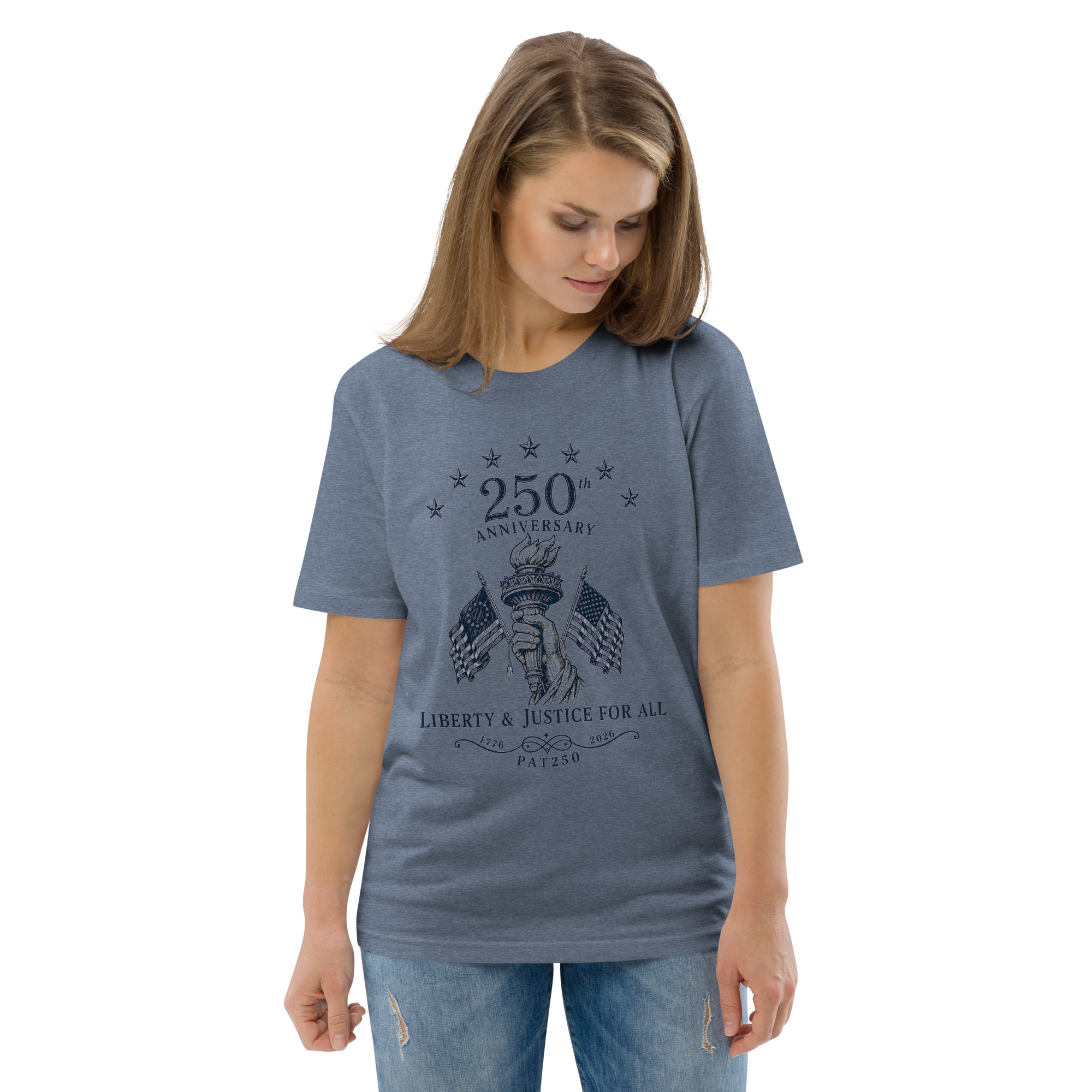 "Liberty & Justice" Large Front Print Only Unisex Organic Cotton T-Shirt - Image 59