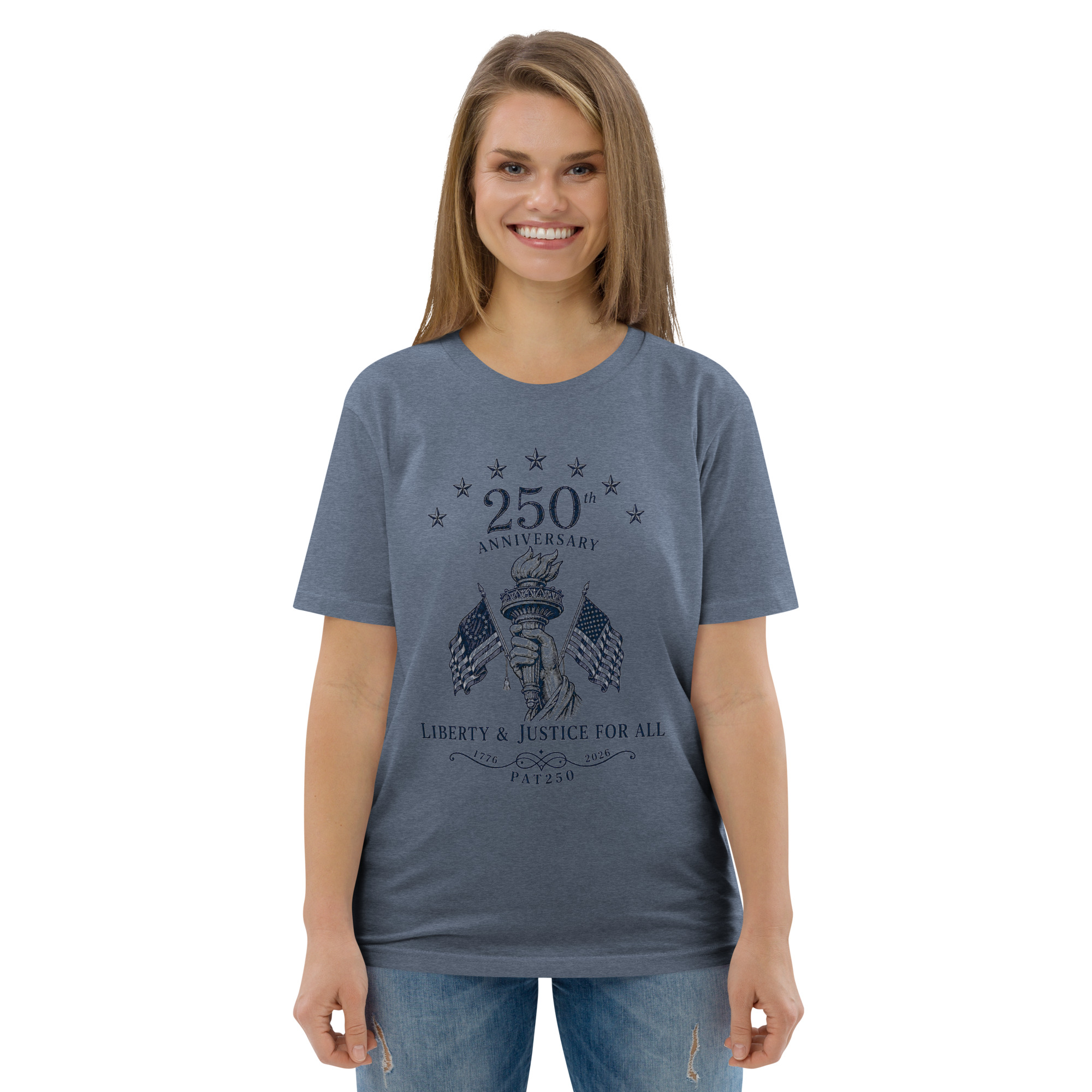 "Liberty & Justice" Large Front Print Only Unisex Organic Cotton T-Shirt - Image 58