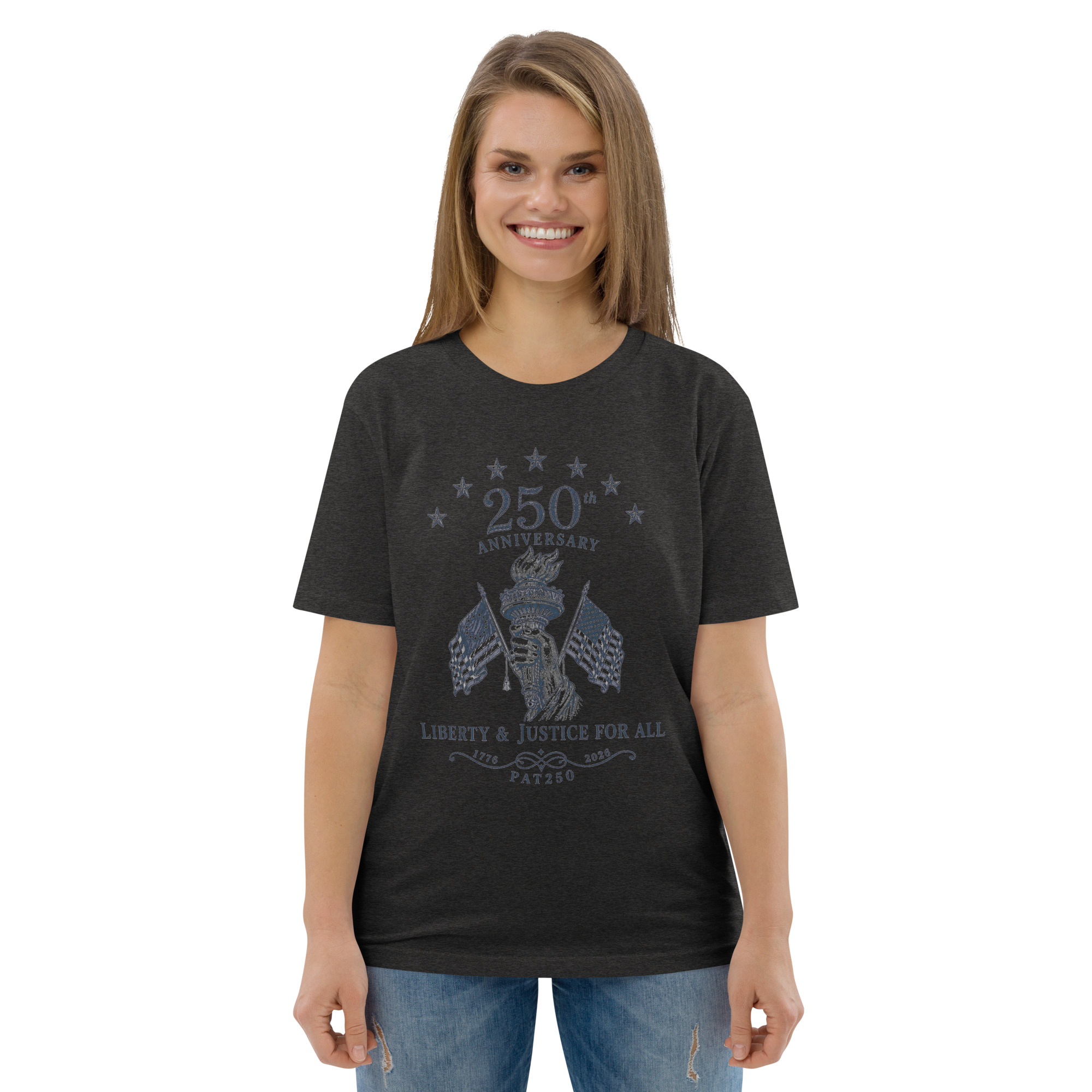 "Liberty & Justice" Large Front Print Only Unisex Organic Cotton T-Shirt - Image 23