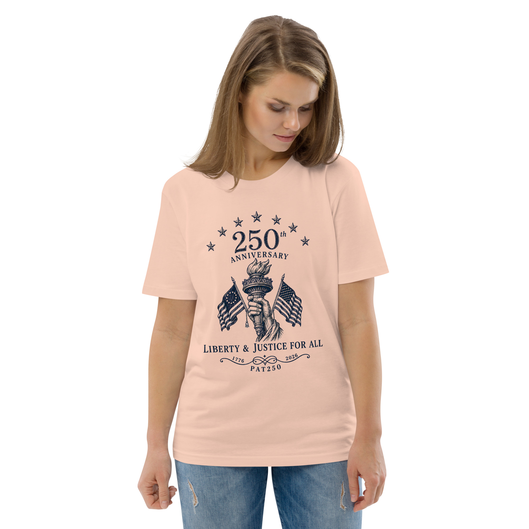 "Liberty & Justice" Large Front Print Only Unisex Organic Cotton T-Shirt - Image 80