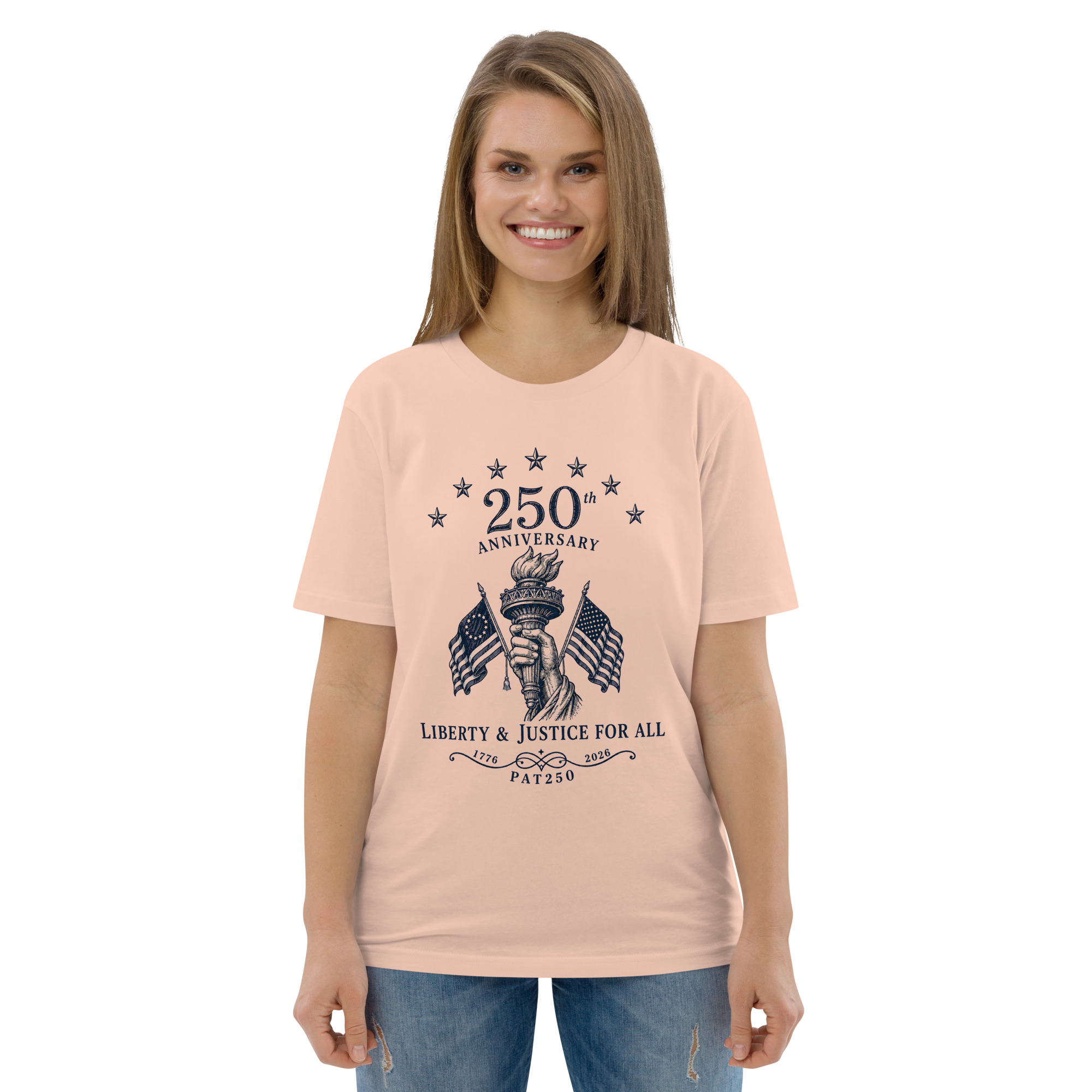 "Liberty & Justice" Large Front Print Only Unisex Organic Cotton T-Shirt - Image 79