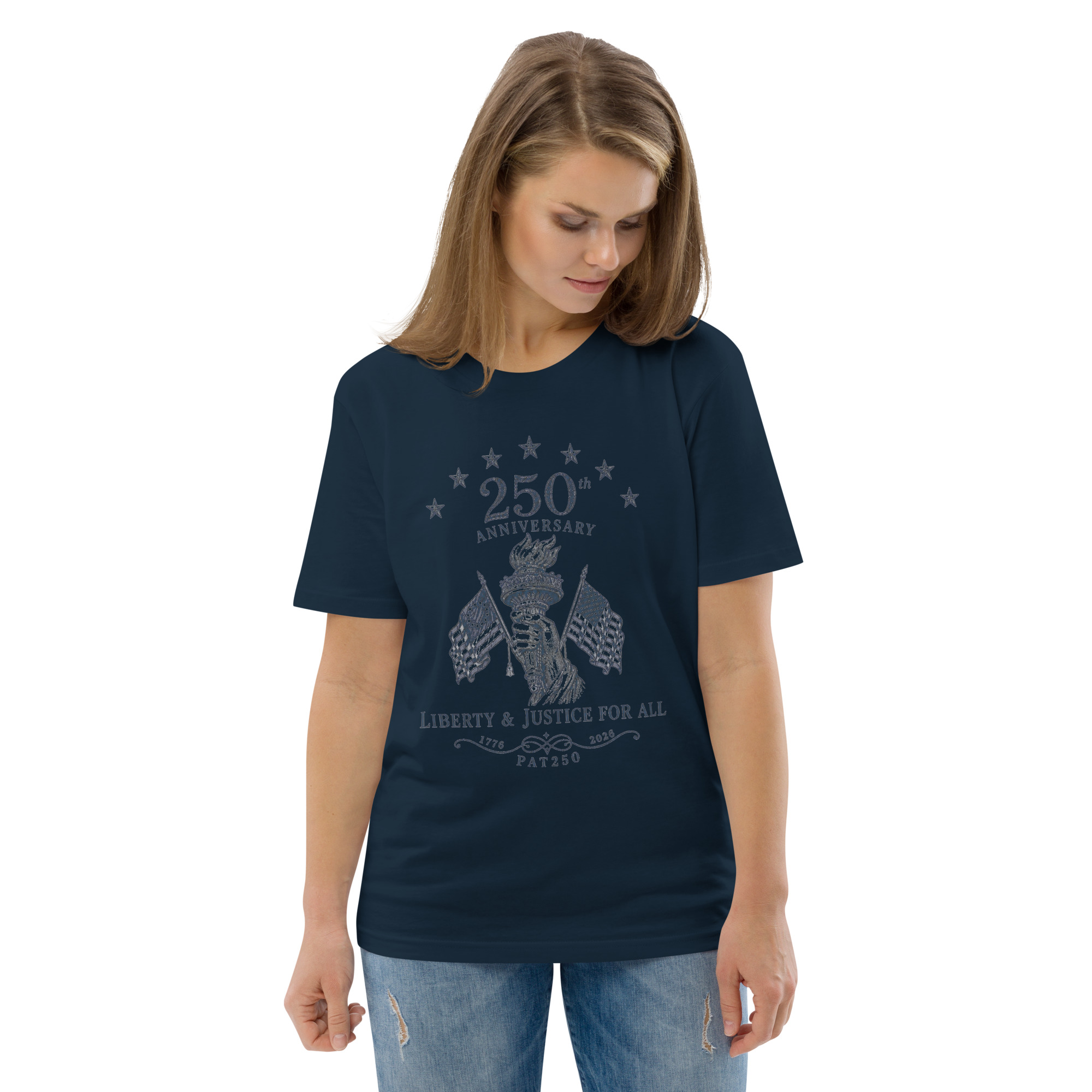 "Liberty & Justice" Large Front Print Only Unisex Organic Cotton T-Shirt - Image 17
