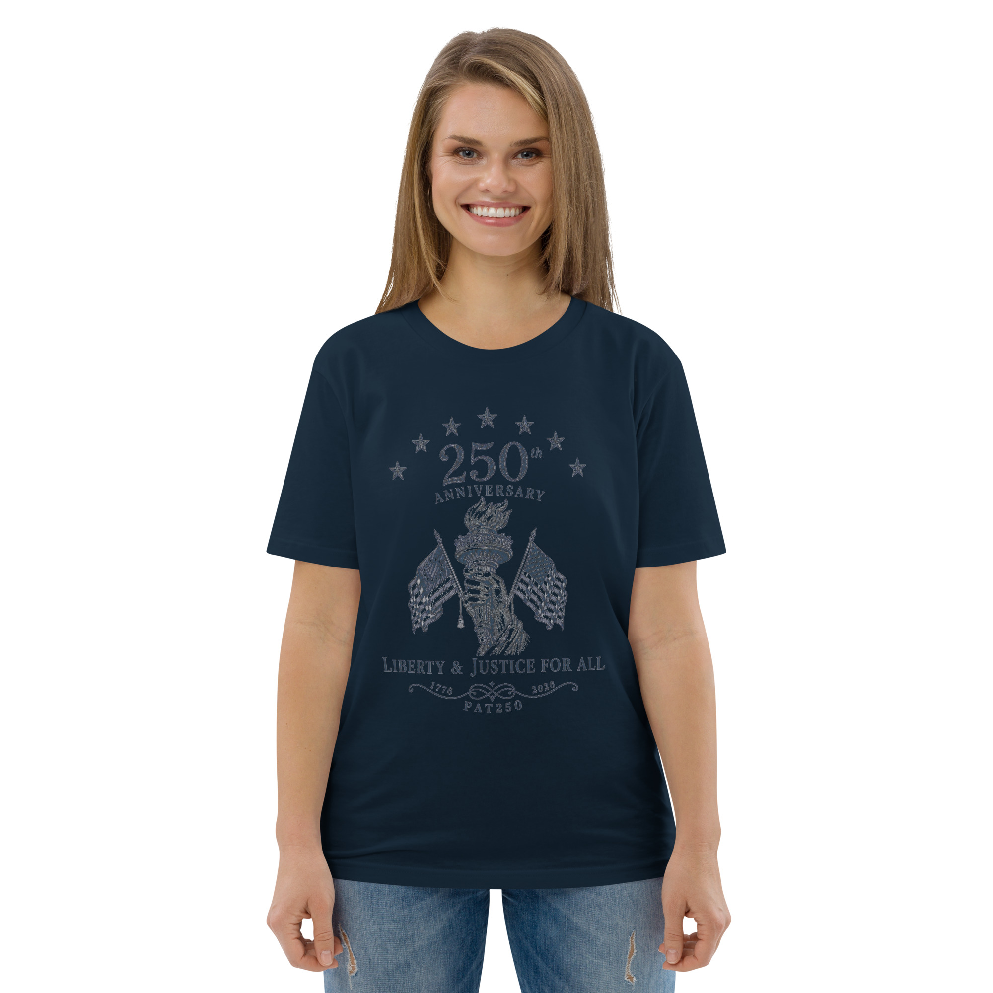 "Liberty & Justice" Large Front Print Only Unisex Organic Cotton T-Shirt - Image 16