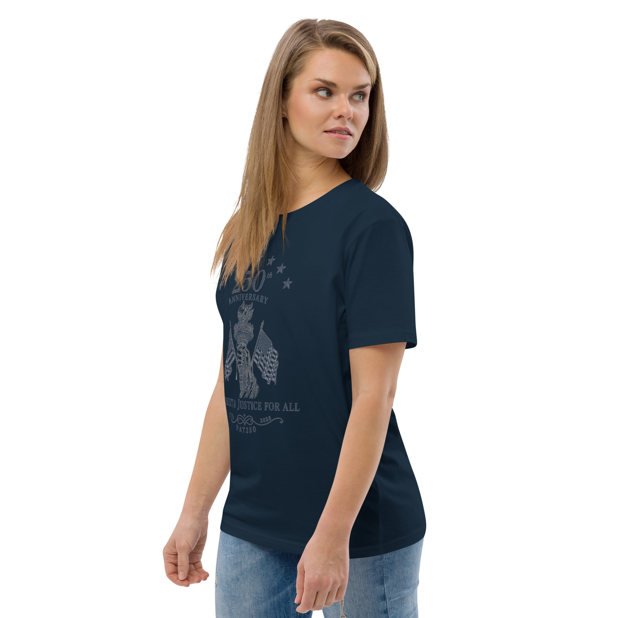 "Liberty & Justice" Large Front Print Only Unisex Organic Cotton T-Shirt - Image 20