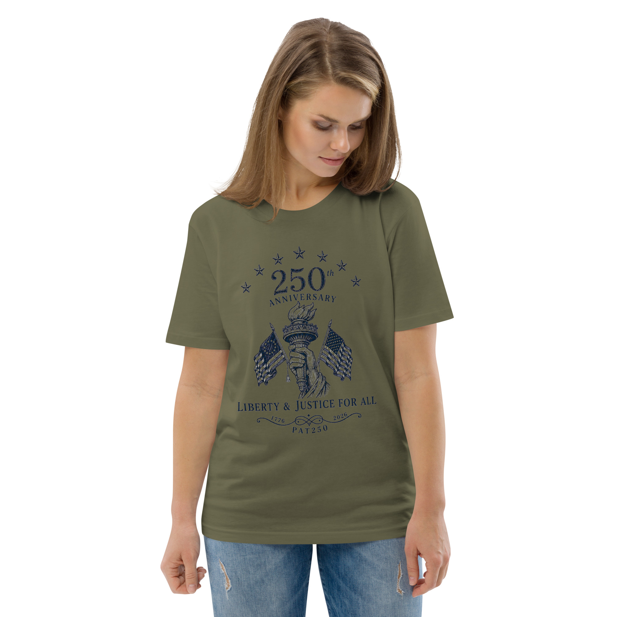 "Liberty & Justice" Large Front Print Only Unisex Organic Cotton T-Shirt - Image 52