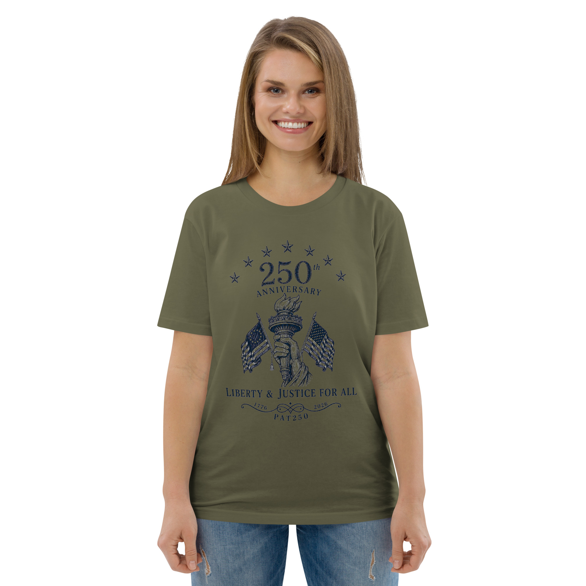 "Liberty & Justice" Large Front Print Only Unisex Organic Cotton T-Shirt - Image 51
