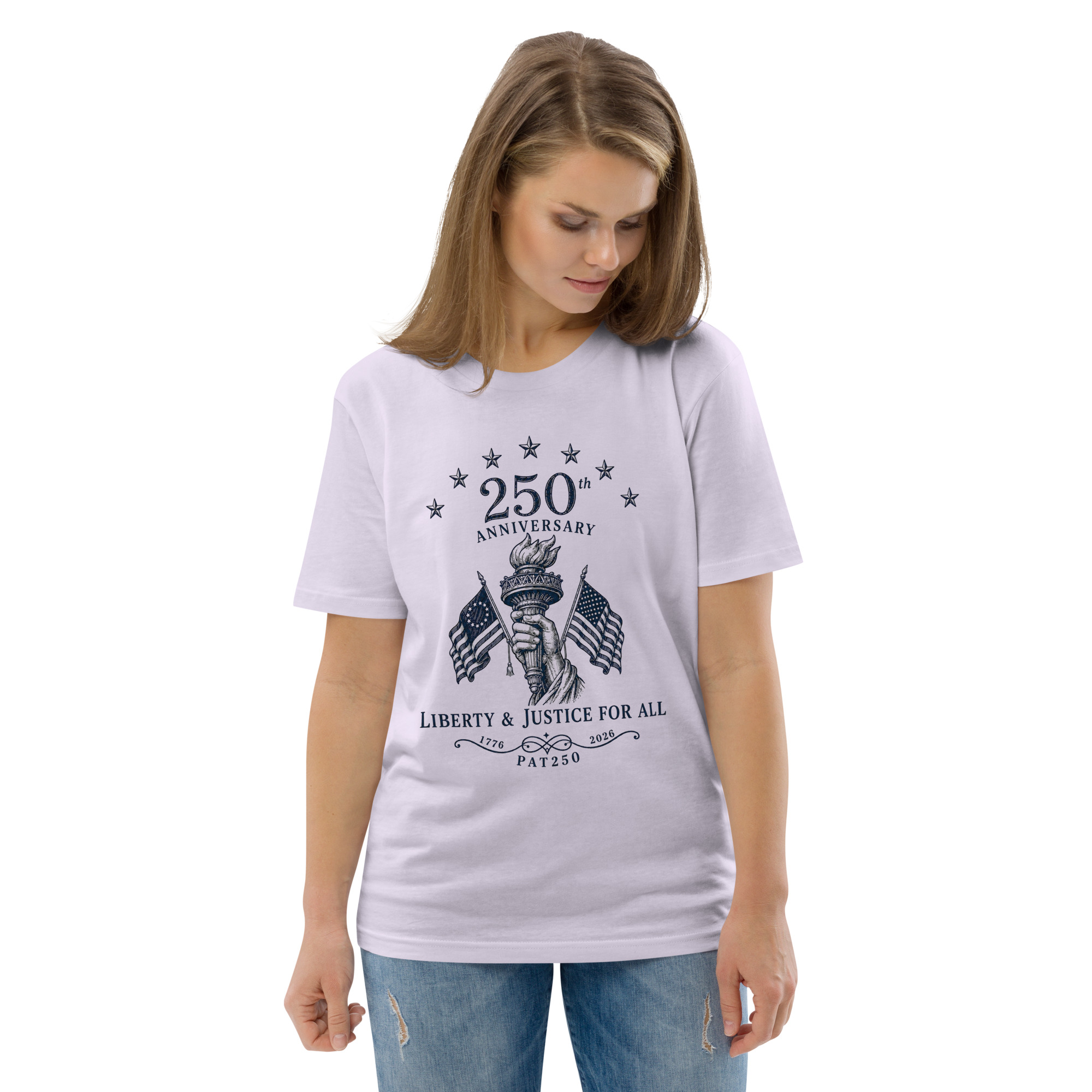 "Liberty & Justice" Large Front Print Only Unisex Organic Cotton T-Shirt - Image 94