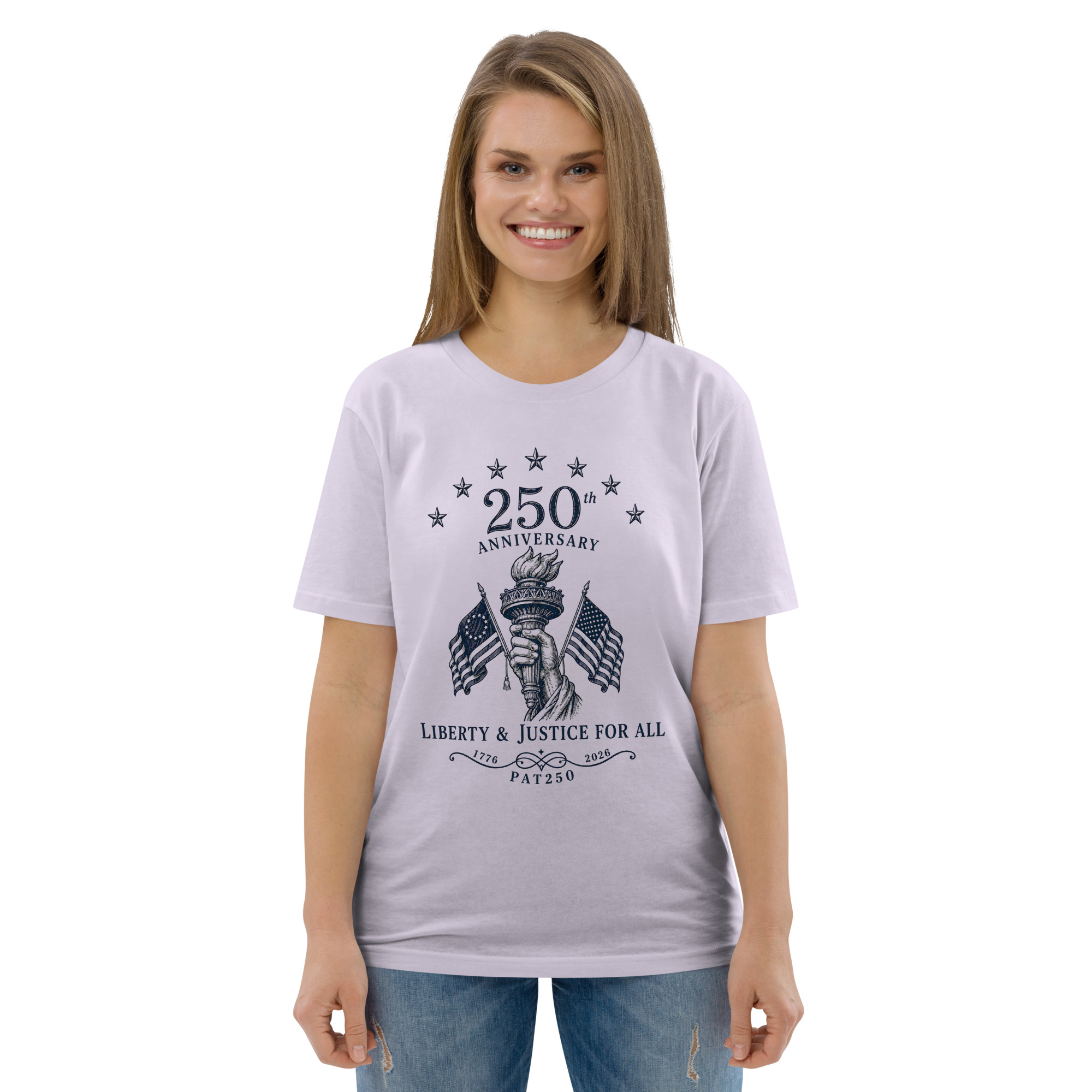 "Liberty & Justice" Large Front Print Only Unisex Organic Cotton T-Shirt - Image 93