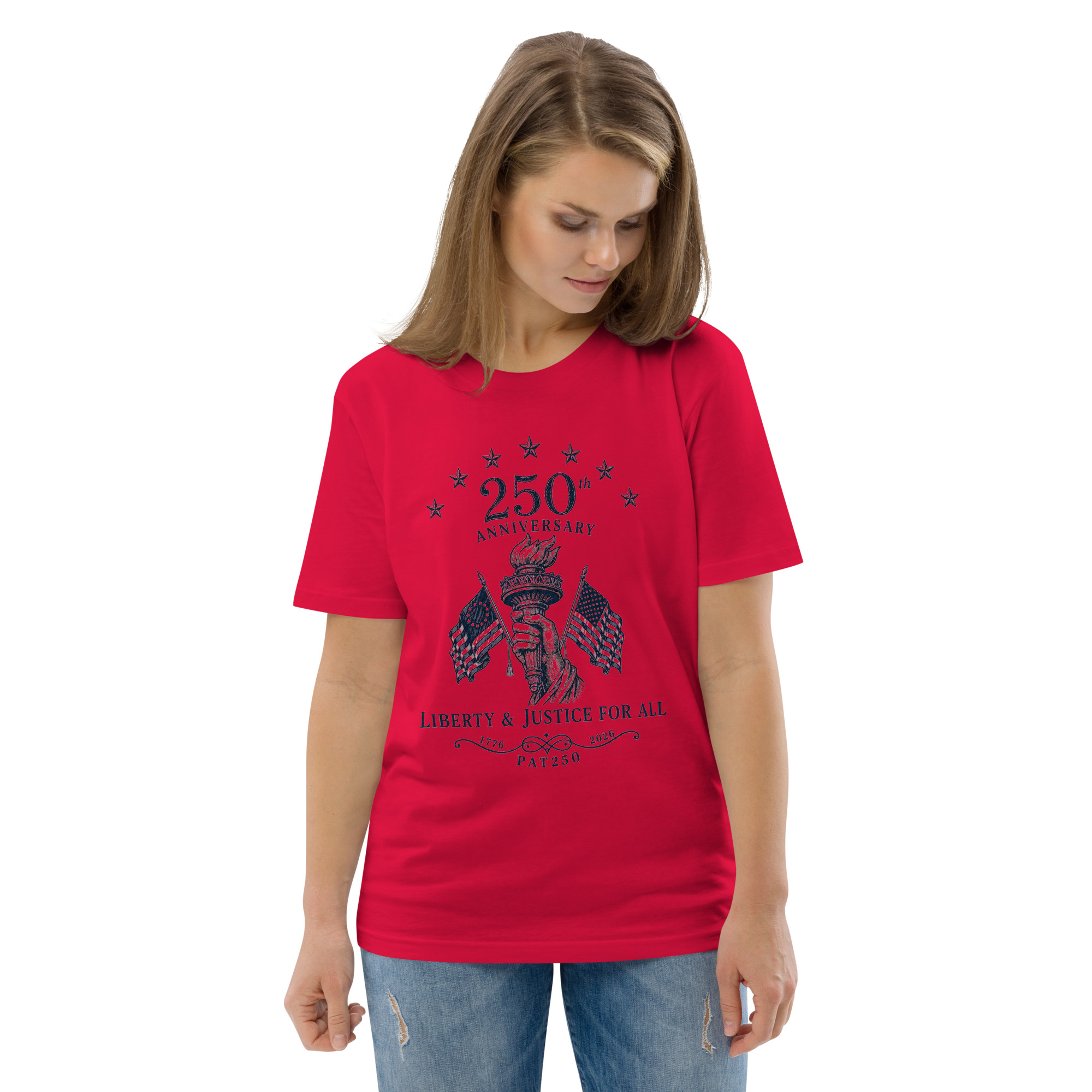 "Liberty & Justice" Large Front Print Only Unisex Organic Cotton T-Shirt - Image 38