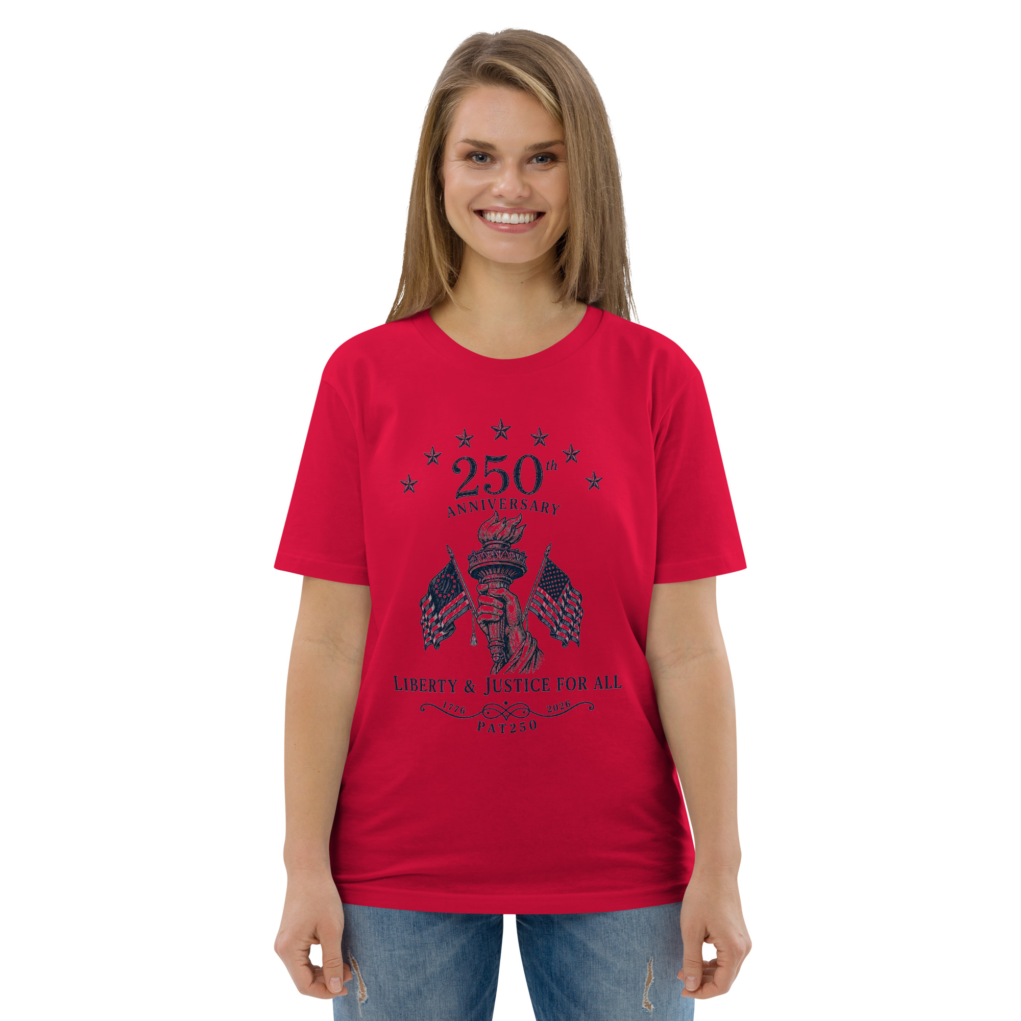 "Liberty & Justice" Large Front Print Only Unisex Organic Cotton T-Shirt - Image 37