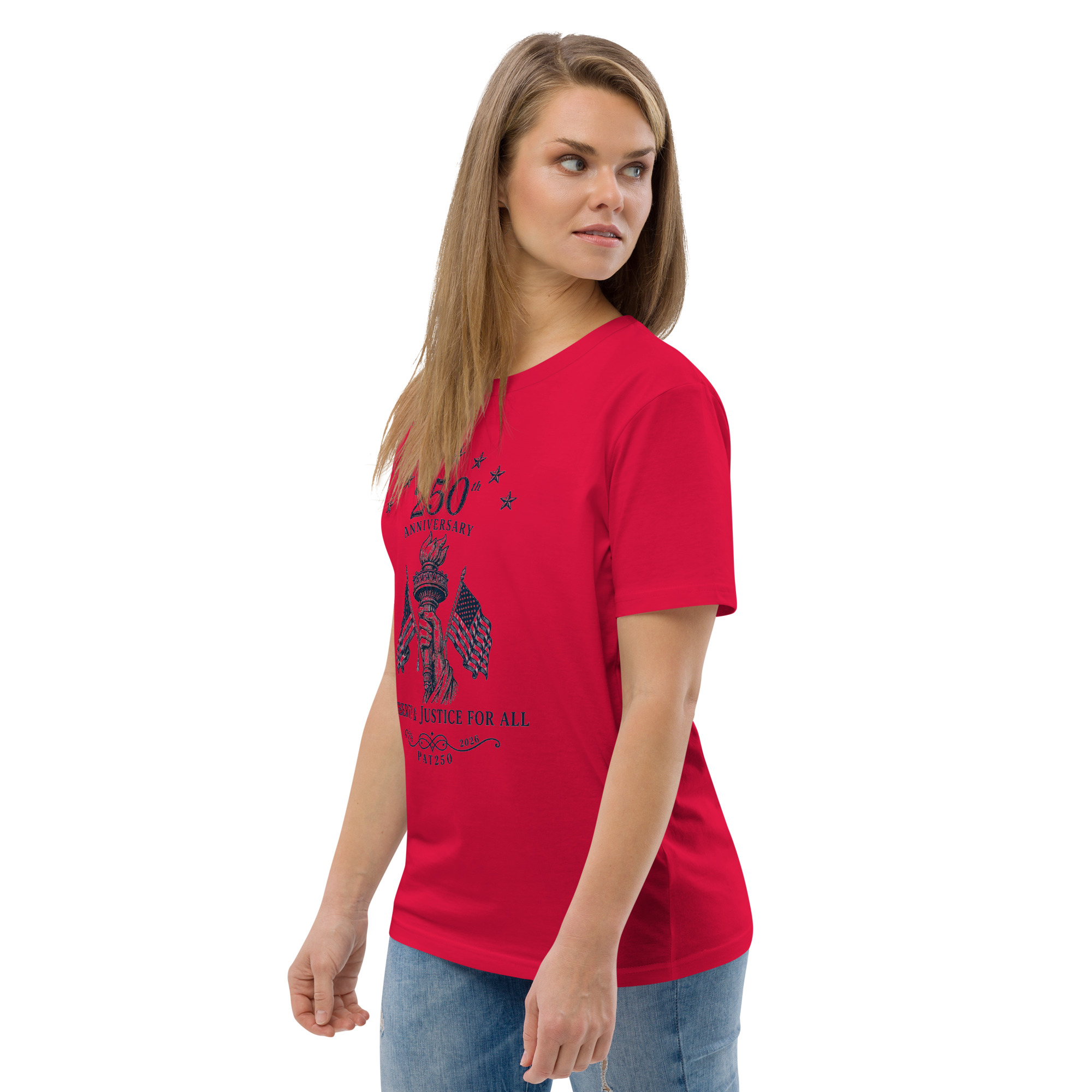 "Liberty & Justice" Large Front Print Only Unisex Organic Cotton T-Shirt - Image 41