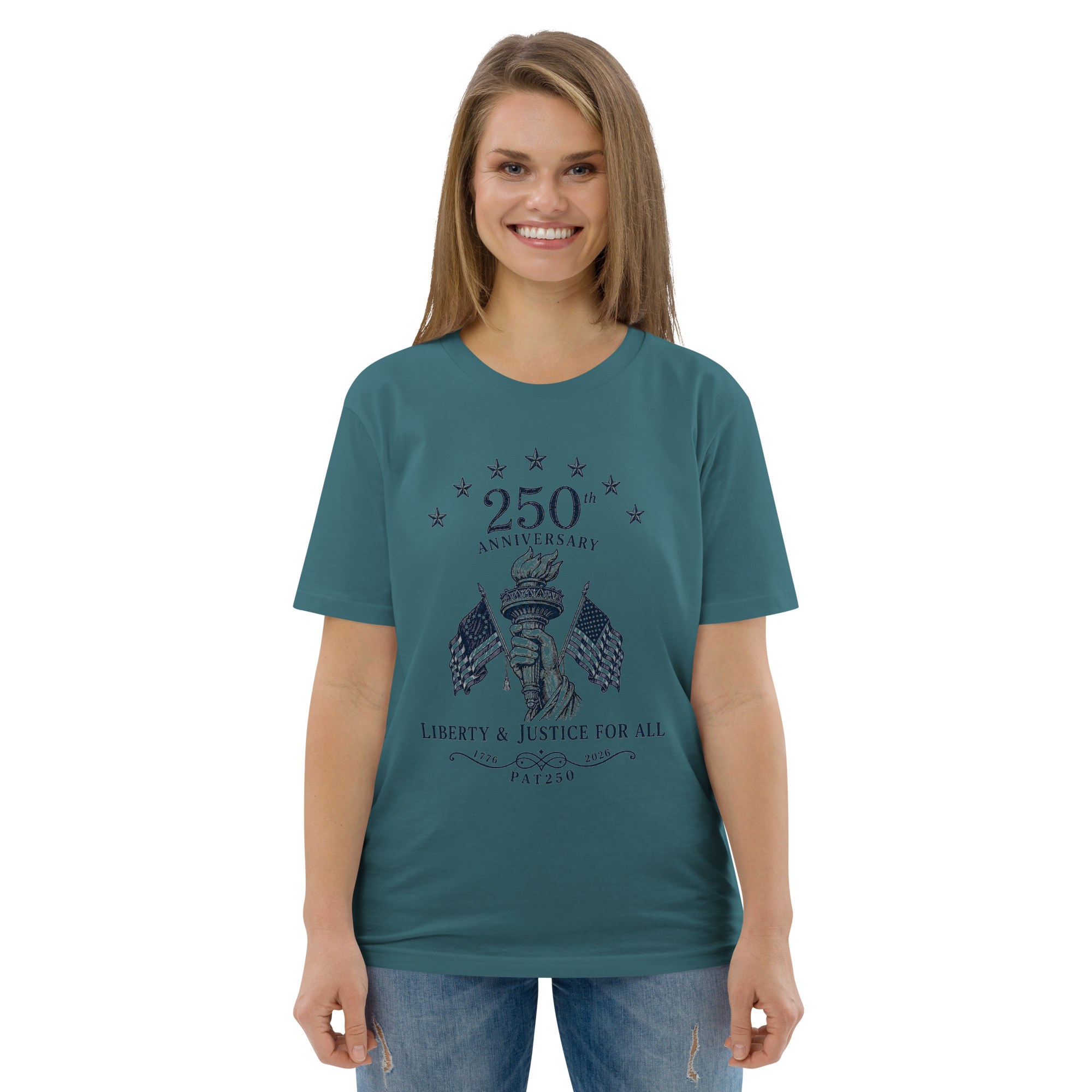 "Liberty & Justice" Large Front Print Only Unisex Organic Cotton T-Shirt - Image 44