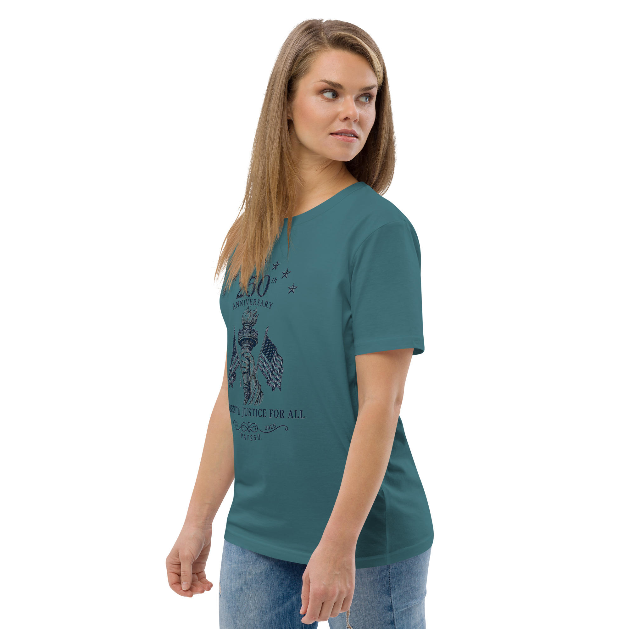 "Liberty & Justice" Large Front Print Only Unisex Organic Cotton T-Shirt - Image 48