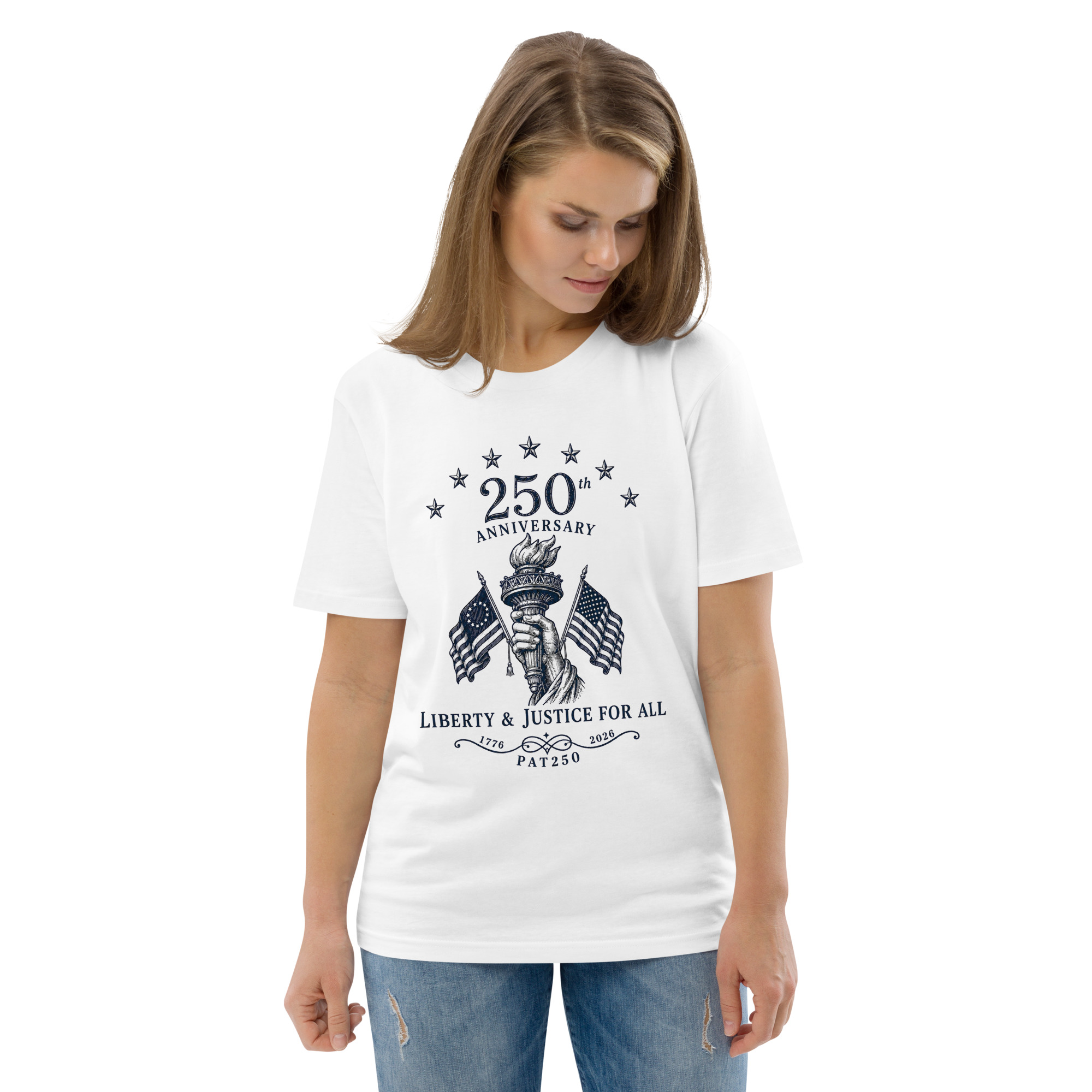 "Liberty & Justice" Large Front Print Only Unisex Organic Cotton T-Shirt - Image 101