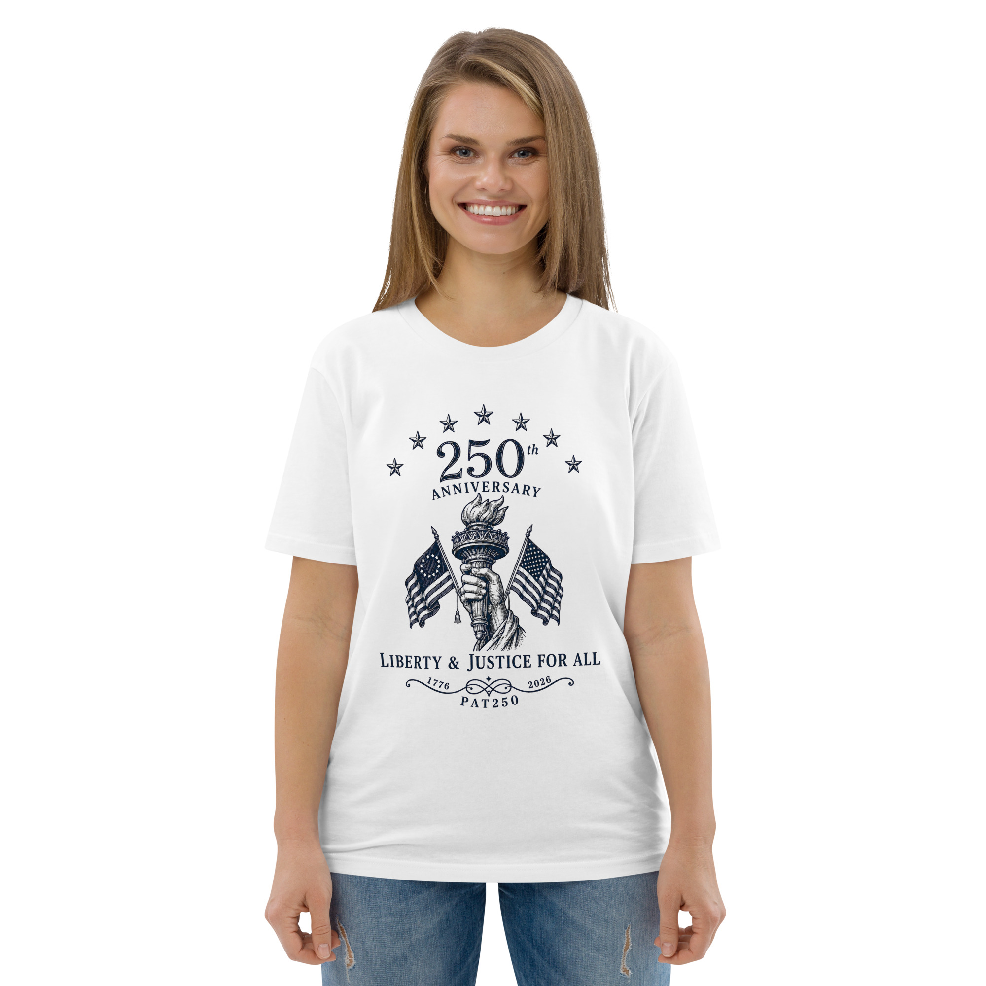 "Liberty & Justice" Large Front Print Only Unisex Organic Cotton T-Shirt - Image 100