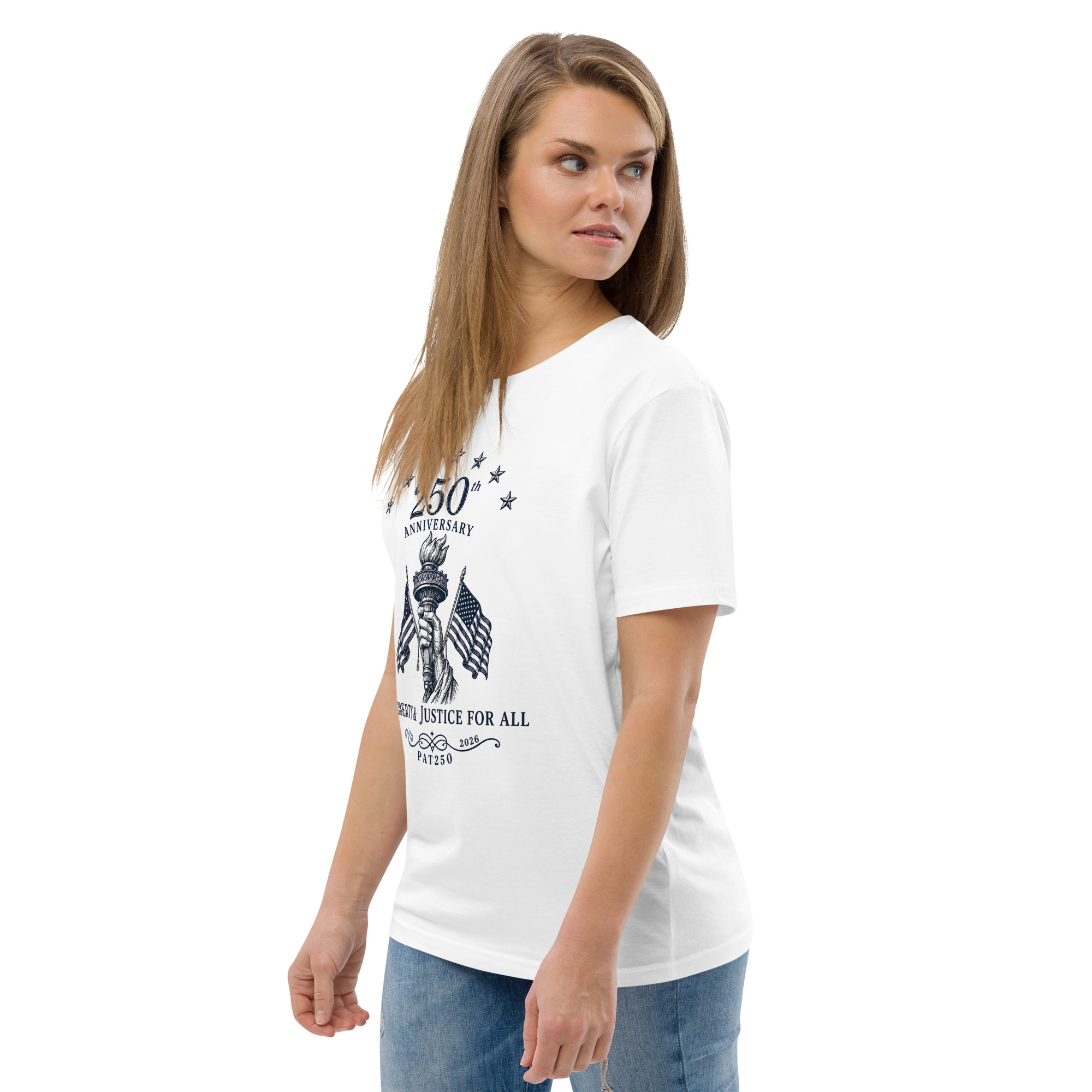 "Liberty & Justice" Large Front Print Only Unisex Organic Cotton T-Shirt - Image 104
